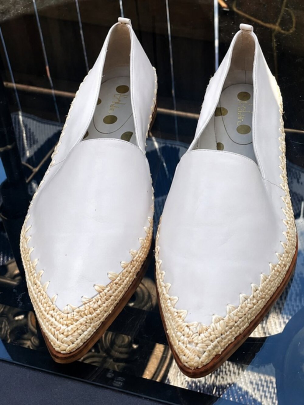 Boden Penelope Cream Leather Point Toe Crochet Trim Loafers 42 US 10.5 Flats